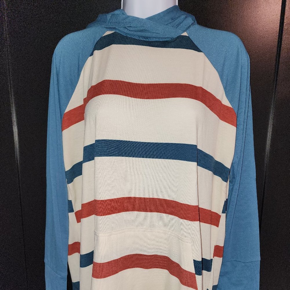 Lularoe Maroon Dark teal & Off-White Amber Hoodie Sz L NWT